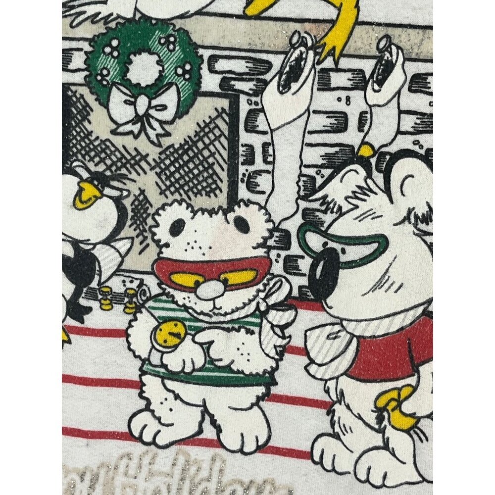 Vintage Christmas Sweatshirt White M Holiday Metallic Retro 80s Graphic Cartoon - Picture 2 of 14
